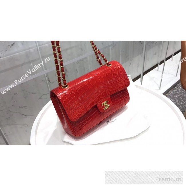 Chanel Alligator Skin Medium Classic Flap Bag Red (XIYOU-9060342)