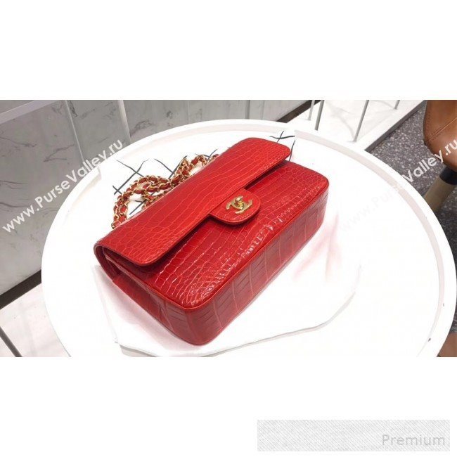 Chanel Alligator Skin Medium Classic Flap Bag Red (XIYOU-9060342)