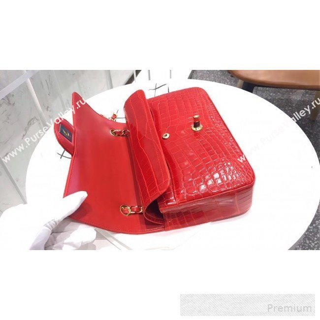 Chanel Alligator Skin Medium Classic Flap Bag Red (XIYOU-9060342)