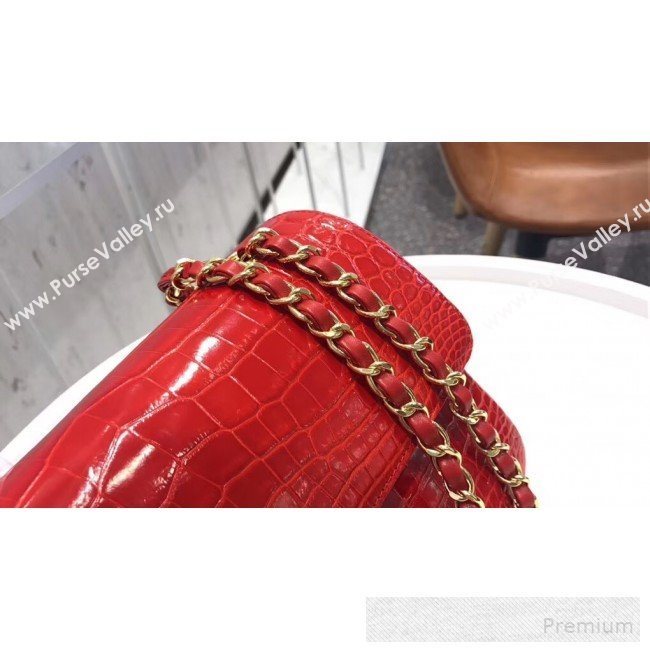 Chanel Alligator Skin Medium Classic Flap Bag Red (XIYOU-9060342)