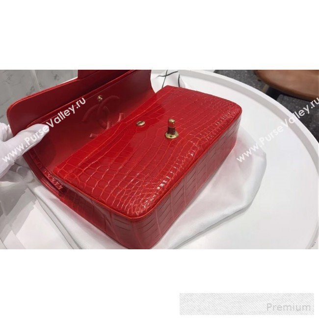 Chanel Alligator Skin Medium Classic Flap Bag Red (XIYOU-9060342)