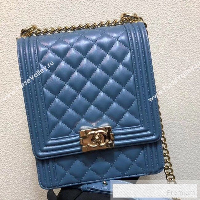 Chanel Long Quilted Smooth Leather Boy Flap Bag AS0130 Blue 2019 (FM-9060364)