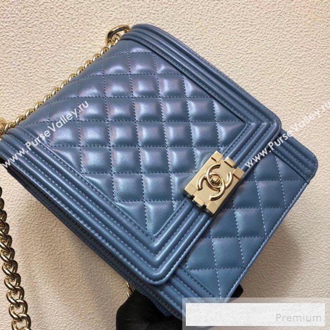 Chanel Long Quilted Smooth Leather Boy Flap Bag AS0130 Blue 2019 (FM-9060364)
