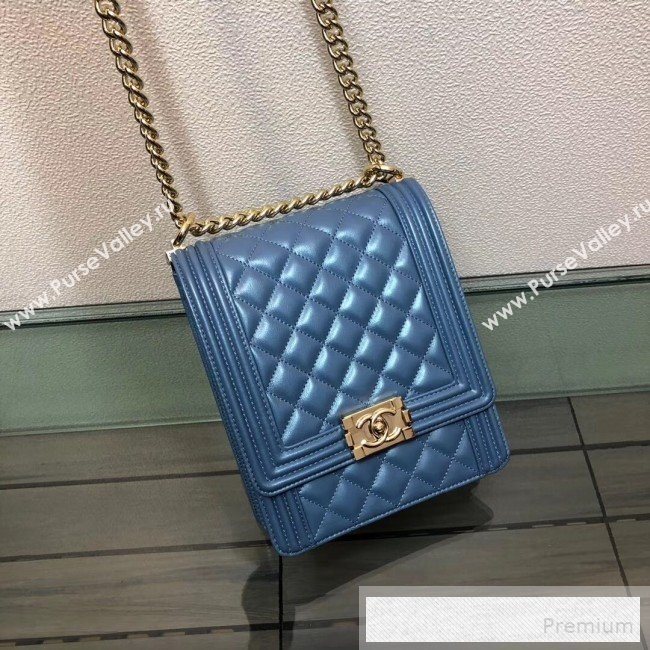 Chanel Long Quilted Smooth Leather Boy Flap Bag AS0130 Blue 2019 (FM-9060364)