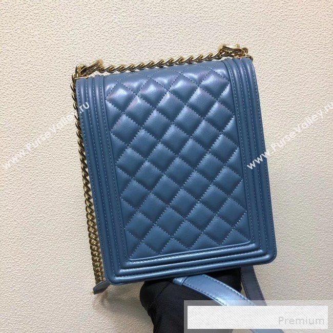 Chanel Long Quilted Smooth Leather Boy Flap Bag AS0130 Blue 2019 (FM-9060364)