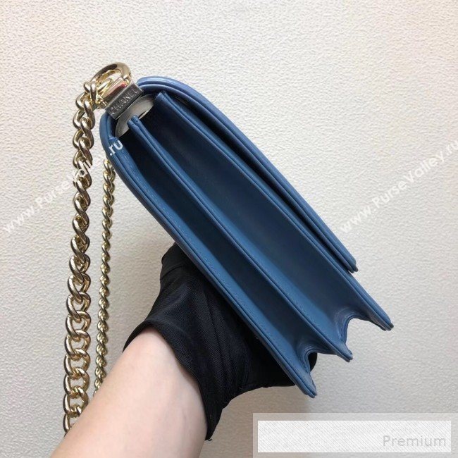 Chanel Long Quilted Smooth Leather Boy Flap Bag AS0130 Blue 2019 (FM-9060364)