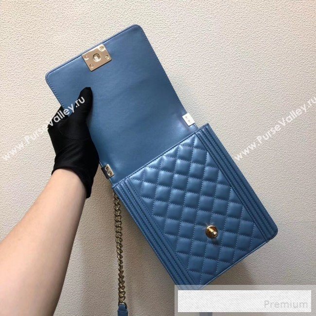 Chanel Long Quilted Smooth Leather Boy Flap Bag AS0130 Blue 2019 (FM-9060364)