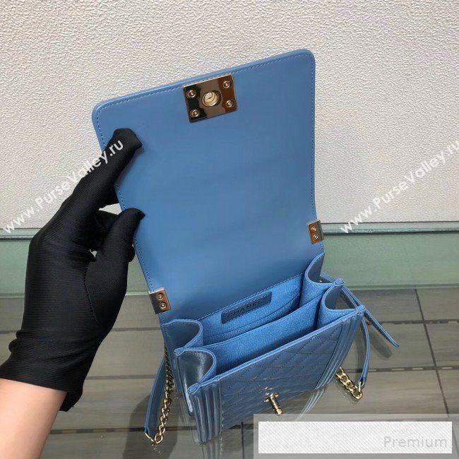 Chanel Long Quilted Smooth Leather Boy Flap Bag AS0130 Blue 2019 (FM-9060364)