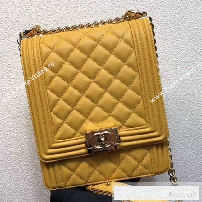 Chanel Long Quilted Smooth Leather Boy Flap Bag AS0130 Yellow 2019 (FM-9060365)