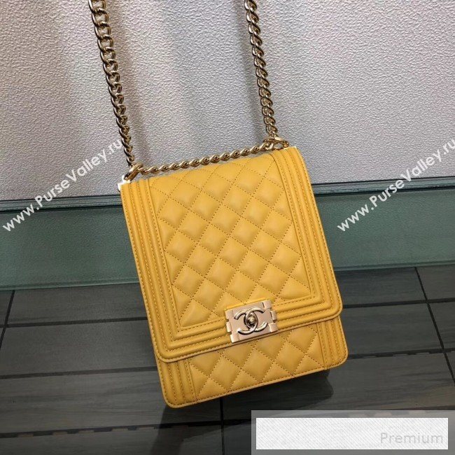 Chanel Long Quilted Smooth Leather Boy Flap Bag AS0130 Yellow 2019 (FM-9060365)