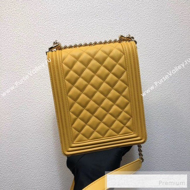 Chanel Long Quilted Smooth Leather Boy Flap Bag AS0130 Yellow 2019 (FM-9060365)