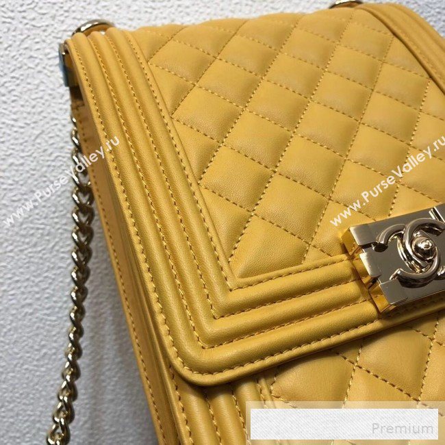 Chanel Long Quilted Smooth Leather Boy Flap Bag AS0130 Yellow 2019 (FM-9060365)