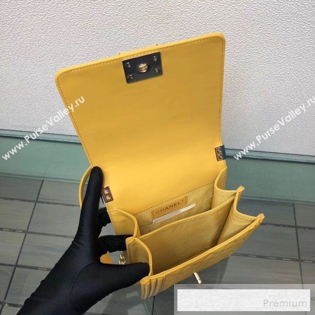 Chanel Long Quilted Smooth Leather Boy Flap Bag AS0130 Yellow 2019 (FM-9060365)