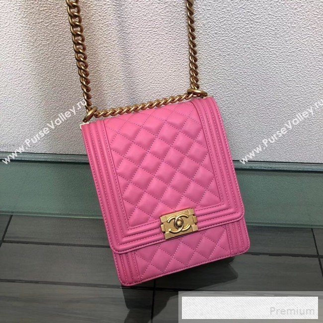 Chanel Long Quilted Smooth Leather Boy Flap Bag AS0130 Pink 2019 (FM-9060366)