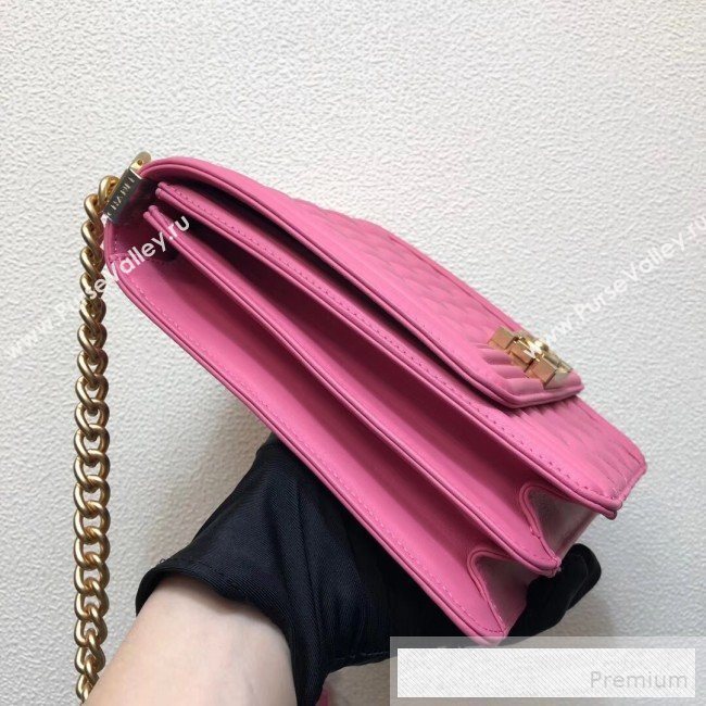 Chanel Long Quilted Smooth Leather Boy Flap Bag AS0130 Pink 2019 (FM-9060366)