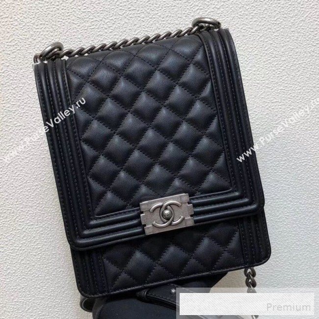 Chanel Long Quilted Smooth Leather Boy Flap Bag AS0130 Black/Silver 2019 (FM-9060368)