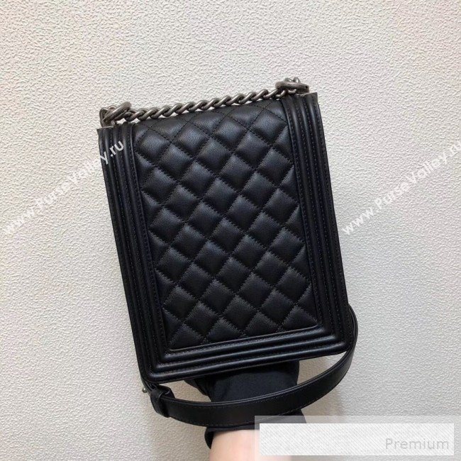 Chanel Long Quilted Smooth Leather Boy Flap Bag AS0130 Black/Silver 2019 (FM-9060368)