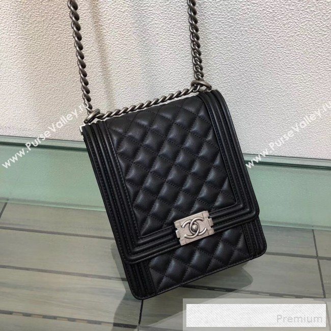 Chanel Long Quilted Smooth Leather Boy Flap Bag AS0130 Black/Silver 2019 (FM-9060368)