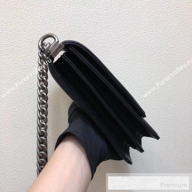 Chanel Long Quilted Smooth Leather Boy Flap Bag AS0130 Black/Silver 2019 (FM-9060368)