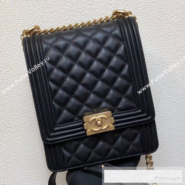 Chanel Long Quilted Smooth Leather Boy Flap Bag AS0130 Black/Gold 2019 (FM-9060367)