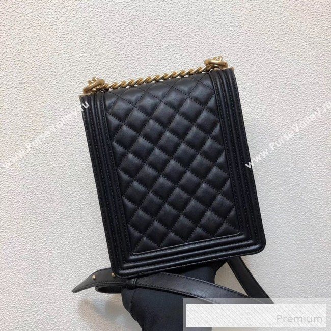 Chanel Long Quilted Smooth Leather Boy Flap Bag AS0130 Black/Gold 2019 (FM-9060367)
