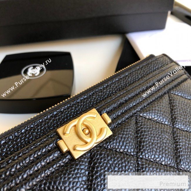 Chanel Large Quilted Grained Leather Zip Boy Card Holder Black/Gold (YUND-9060633)