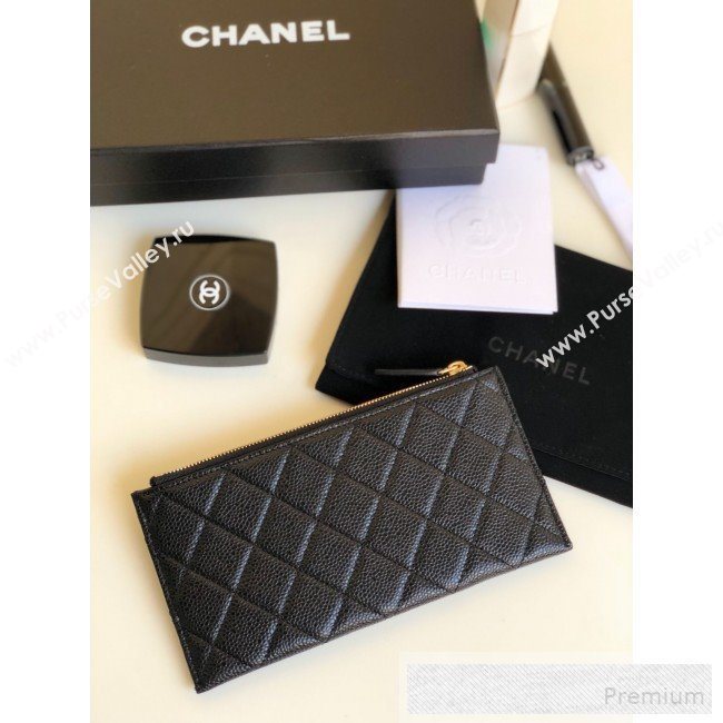 Chanel Large Quilted Grained Leather Zip Boy Card Holder Black/Gold (YUND-9060633)