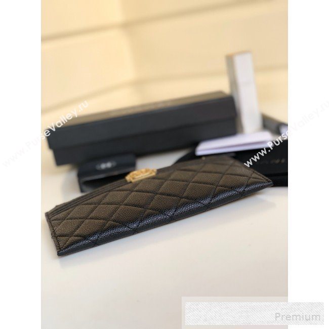 Chanel Large Quilted Grained Leather Zip Boy Card Holder Black/Gold (YUND-9060633)