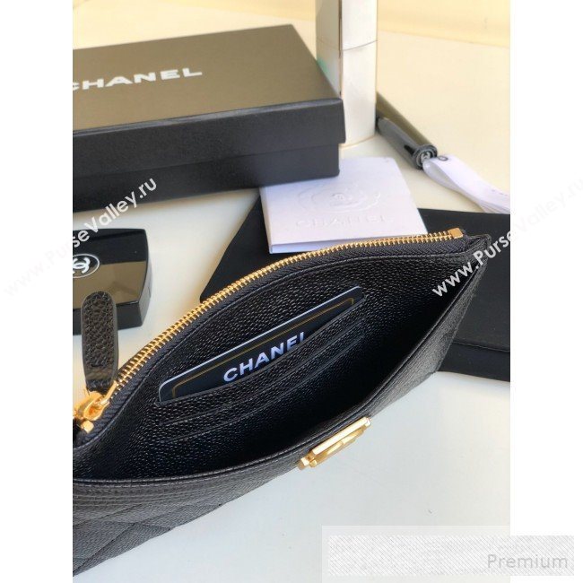 Chanel Large Quilted Grained Leather Zip Boy Card Holder Black/Gold (YUND-9060633)