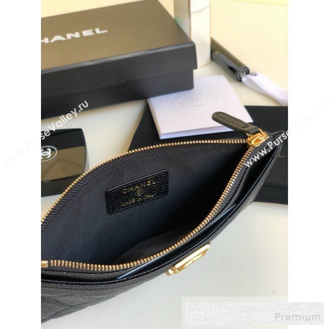 Chanel Large Quilted Grained Leather Zip Boy Card Holder Black/Gold (YUND-9060633)