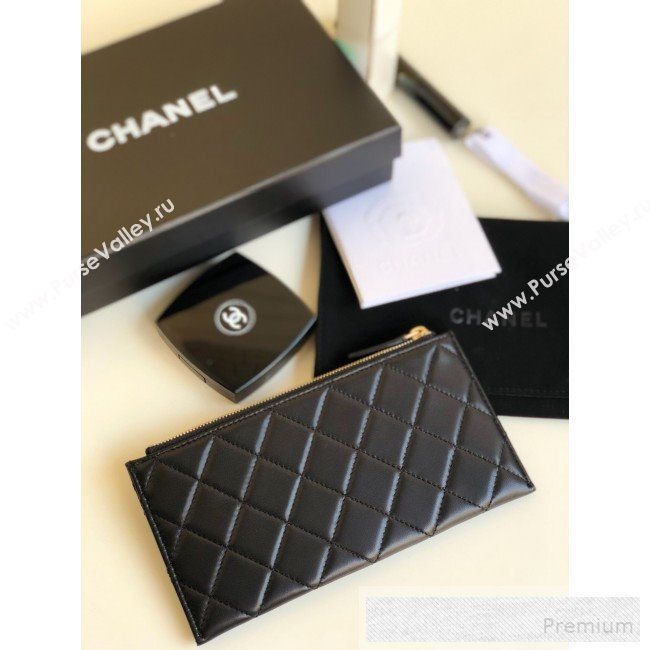 Chanel Large Quilted Smooth Lambskin Zip Boy Card Holder Black/Gold (YUND-9060632)