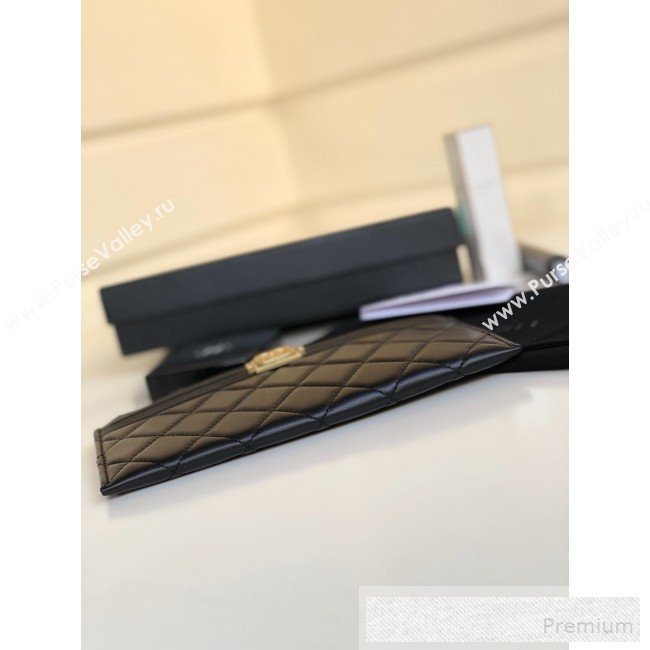 Chanel Large Quilted Smooth Lambskin Zip Boy Card Holder Black/Gold (YUND-9060632)