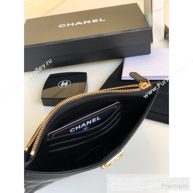 Chanel Large Quilted Smooth Lambskin Zip Boy Card Holder Black/Gold (YUND-9060632)