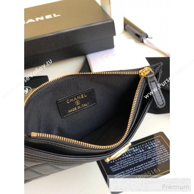Chanel Large Quilted Smooth Lambskin Zip Boy Card Holder Black/Gold (YUND-9060632)