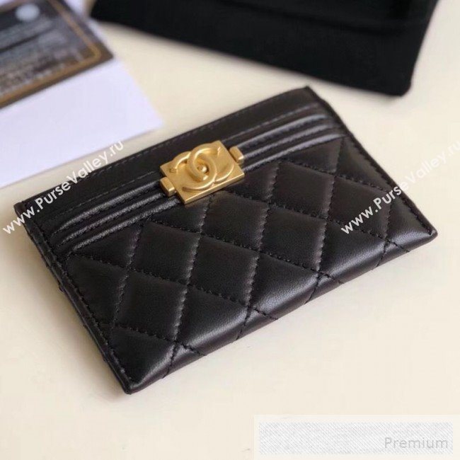 Chanel Quilted Smooth Lambskin Boy Card Holder Black  (YUND-9060628)