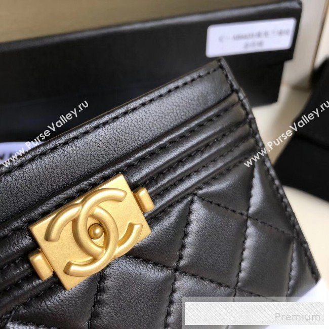 Chanel Quilted Smooth Lambskin Boy Card Holder Black  (YUND-9060628)
