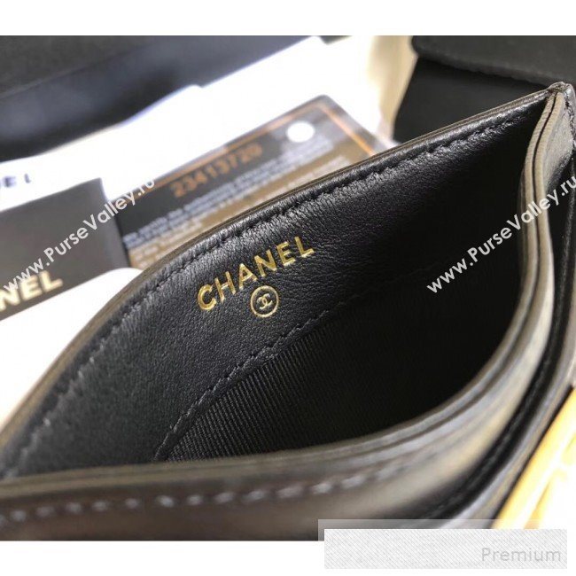 Chanel Quilted Smooth Lambskin Boy Card Holder Black  (YUND-9060628)
