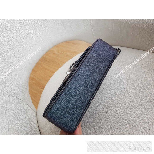 Chanel Medium Iridescent Quilted Grained Leather Classic Flap Bag Black/Silver 2019 (FM-9060655)