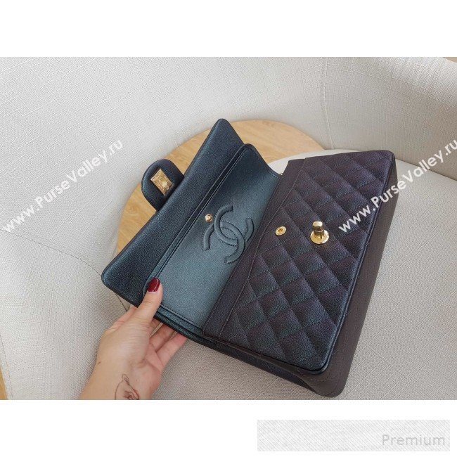 Chanel Medium Iridescent Quilted Grained Leather Classic Flap Bag Black/Gold 2019 (FM-9060656)