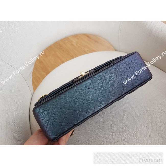 Chanel Medium Iridescent Quilted Grained Leather Classic Flap Bag Black/Gold 2019 (FM-9060656)