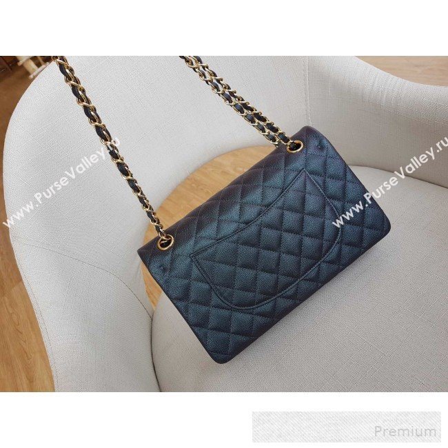 Chanel Medium Iridescent Quilted Grained Leather Classic Flap Bag Black/Gold 2019 (FM-9060656)