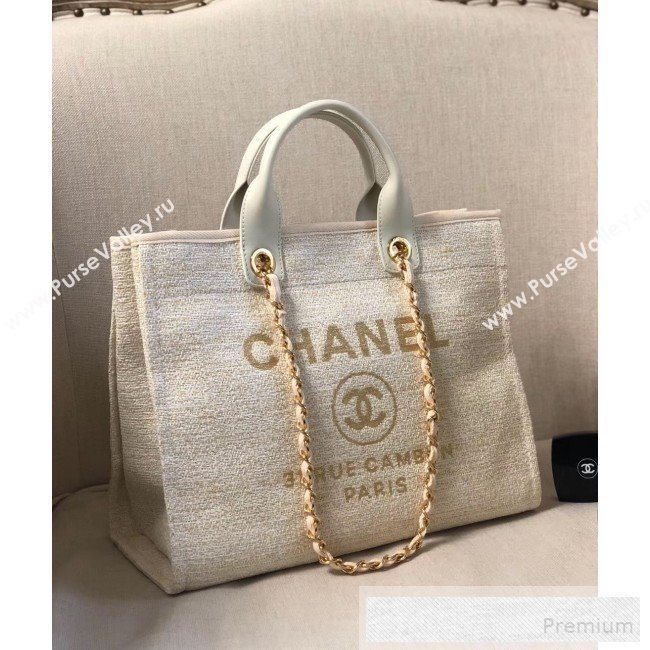 Chanel Toile Large Deauville Denim Canvas Shopping Bag White 2019 (YD-9060347)