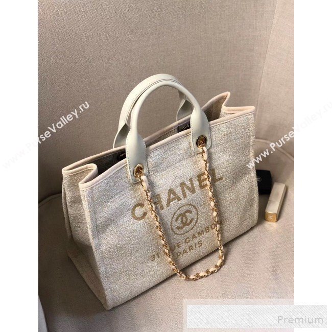 Chanel Toile Large Deauville Denim Canvas Shopping Bag White 2019 (YD-9060347)