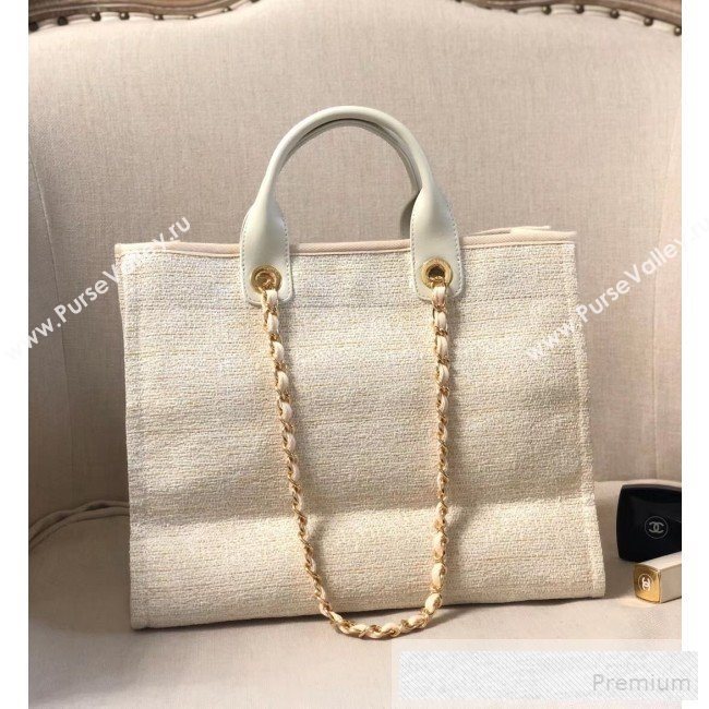 Chanel Toile Large Deauville Denim Canvas Shopping Bag White 2019 (YD-9060347)