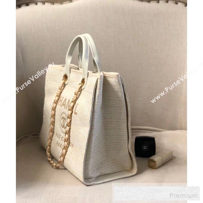 Chanel Toile Large Deauville Denim Canvas Shopping Bag White 2019 (YD-9060347)