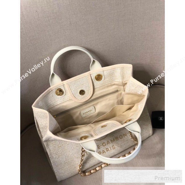 Chanel Toile Large Deauville Denim Canvas Shopping Bag White 2019 (YD-9060347)
