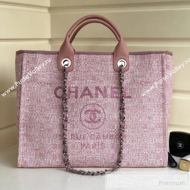 Chanel Toile Large Deauville Denim Canvas Shopping Bag Pink 2019 (YD-9060346)