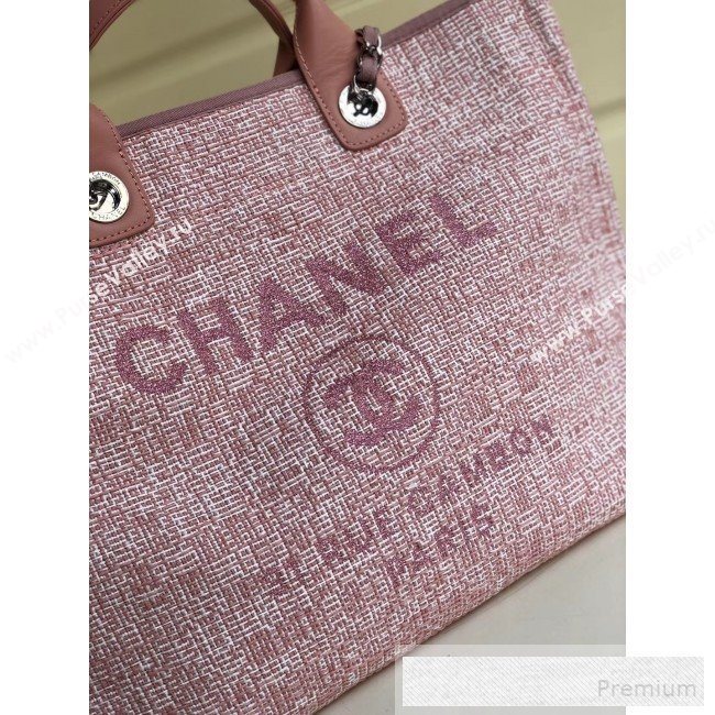 Chanel Toile Large Deauville Denim Canvas Shopping Bag Pink 2019 (YD-9060346)