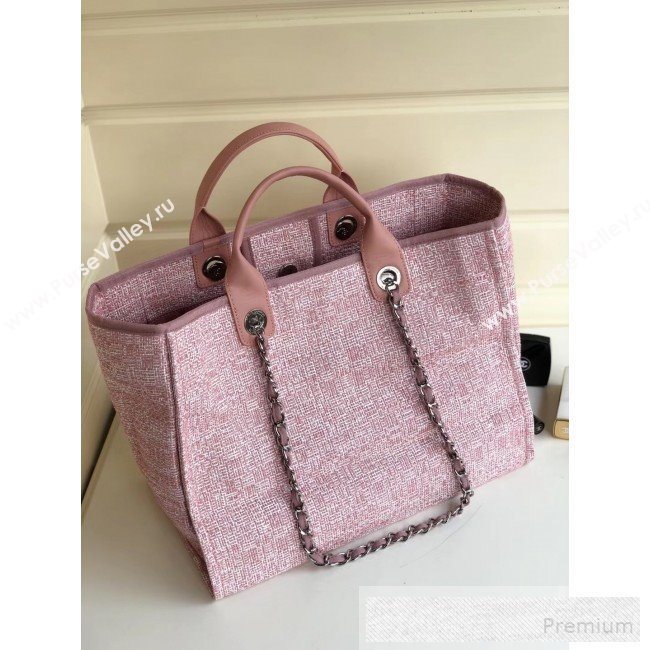 Chanel Toile Large Deauville Denim Canvas Shopping Bag Pink 2019 (YD-9060346)