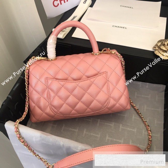 Chanel Iridescent Grained Quilted Calfskin Small Coco Handle Flap Top Handle Bag Pink 2019 (FM-9060683)